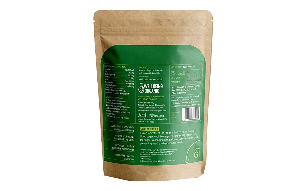 Wellbeing Organic Palm Culture (Crystallised Palm Jaggery)    Pack  400 grams